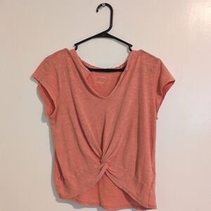 Anthropologie Pilcro Women's Cap Sleeve Front Knot Coral Blouse Size Small